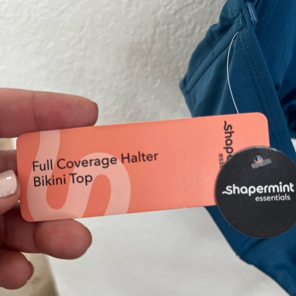 Shapermint, Essentials Full Coverage Halter Bikini Top, 2XL, Ocean Blue - Picture 3 of 4